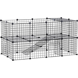 PawHut Περίφραξη Τρωκτικών με 36 Πάνελ Μαύρη 146x73x73cm