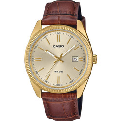 Casio Ανδρικό Ρολόι με Καφέ Δερμάτινο Λουράκι MTP-1302PGL-9AVEF