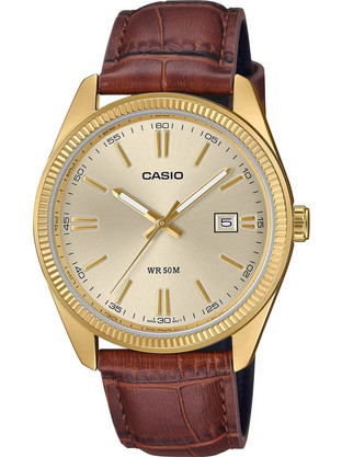 Casio Ανδρικό Ρολόι με Καφέ Δερμάτινο Λουράκι MTP-1302PGL-9AVEF