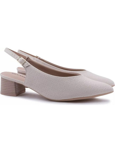 Piccadilly Ανατομικές Γόβες Slingback Δερμάτινες με Χοντρό Χαμηλό Τακούνι Εκρού 779-24105
