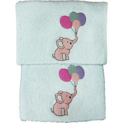 Joli Elephant Σετ Βρεφικές Πετσέτες 2τμχ 500gr/m² Ροζ