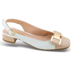 Blondie Γόβες Slingback Δερμάτινες με Χοντρό Χαμηλό Τακούνι Λευκές Nude KS2214