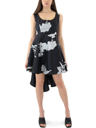 Jagged & Beau Midi Καλοκαιρινό Φόρεμα για Γάμο / Βάπτιση Floral Αμπιγιέ Μαύρο JB-24036-SATIN-BLACK