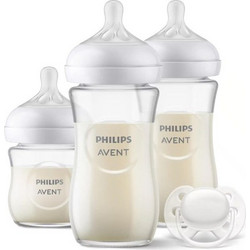 Philips Avent Natural Response Σετ Γυάλινα Μπιμπερό με Θηλή Σιλικόνης κατά των Κολικών 0+ Μηνών Transparent 120ml + 240ml + Πιπίλα Ultra Soft 0-6m