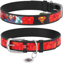 Waudog Superman 1 Δερμάτινο Κολάρο Σκύλου Μαύρο Κόκκινο 1.5x26-35cm
