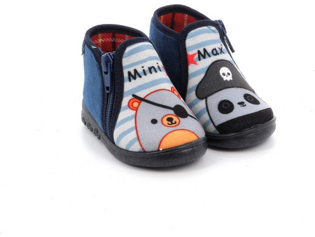 Mini Max Χειμερινές Παιδικές Παντόφλες Μποτάκια για Αγόρια Γκρι Μπλε PIRATE-4