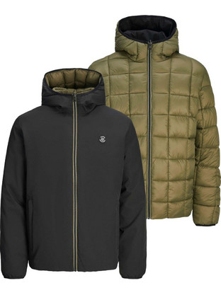 Jack & Jones Jprblubrook Reversible Ανδρικό Μπουφάν Χειμωνιάτικο Καπιτονέ Μαύρο Χακί 12259367