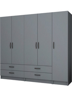Megapap Πεντάφυλλη Ντουλάπα Ρούχων Ricardo Γκρι 200x51.8x181cm GP100-0070,4
