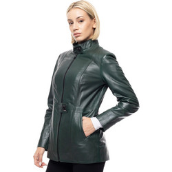 Leather 100 Γυναικείο Μπουφάν Χειμωνιάτικο Δερμάτινο Μακρύ Κυπαρισσί 07-W-B-537