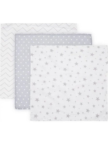 Lorelli Stars Πάνες Αγκαλιάς από Μουσελίνα Γκρι 80x80cm 3τμχ