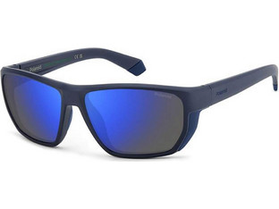 Polaroid Eyewear PLD7057S FLL5X Ανδρικά Γυαλιά Ηλίου Ορθογώνια Κοκάλινα Μαύρα με Μπλε Καθρέπτη Φακό