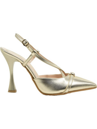 PieDini Γόβες Slingback Δερμάτινες με Λεπτό Ψηλό Τακούνι Χρυσές 0996