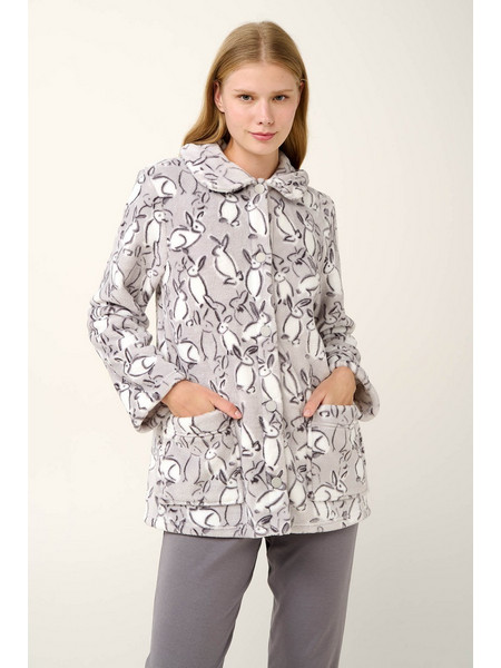 Vamp Γυναικεία Ρόμπα Χειμωνιάτικη Fleece Γκρι 21458