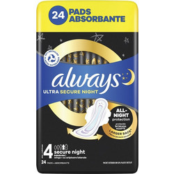 Always Ultra Secure Night Μέγεθος 4 Σερβιέτες με Φτερά για Αυξημένη Ροή 7 Σταγόνες 24τμχ