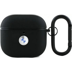 BMW Silver Logo Θήκη Δερμάτινη με Γάντζο για Apple AirPods 4 Μαύρη