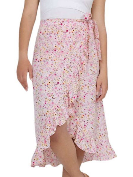 Vero Moda Μίντι Φούστα Υφασμάτινη Ψηλόμεση Κρουαζέ Floral Ροζ 10290820