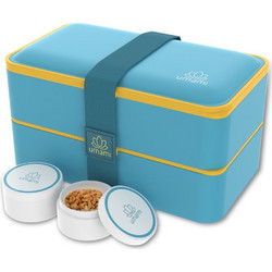 Bento Box Classic Umami Δοχείο Φαγητού Μπαμπού Κατάλληλο για Φούρνο Μικροκυμάτων 1.2lt Γαλάζιο Κίτρινο