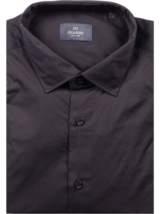 Double Ανδρικό Πουκάμισο Βαμβακερό Μακρυμάνικο Slim Fit Μαύρο GS-5039