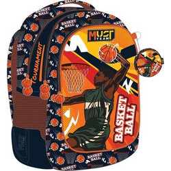 Must Team Basketball Tournament Σχολική Τσάντα Πλάτης Δημοτικού Μαύρη Πορτοκαλί 586274