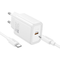 Hoco N60 Φορτιστής με Καλώδιο USB-C με Θύρα USB-C 20W Power Delivery White