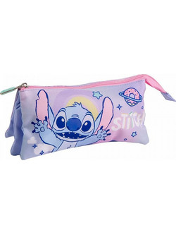 Cerda Disney Stitch Κασετίνα με 3 Θήκες Λιλά