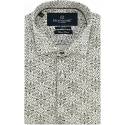 Monte Ανδρικό Πουκάμισο Βαμβακερό Μακρυμάνικο Slim Fit Λευκό Καφέ 31-2675-3138.3