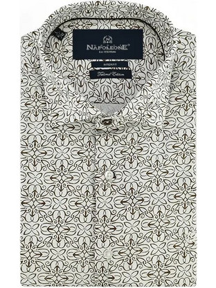 Monte Ανδρικό Πουκάμισο Βαμβακερό Μακρυμάνικο Slim Fit Λευκό Καφέ 31-2675-3138.3