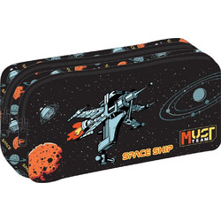 Must Spaceship Κασετίνα Βαρελάκι με 2 Θήκες Μαύρη 586774