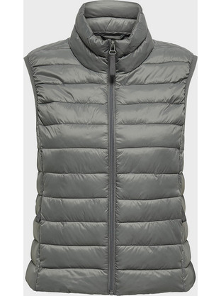 Only Αμάνικο Γυναικείο Μπουφάν Puffer Μακρύ Γκρι 15351970