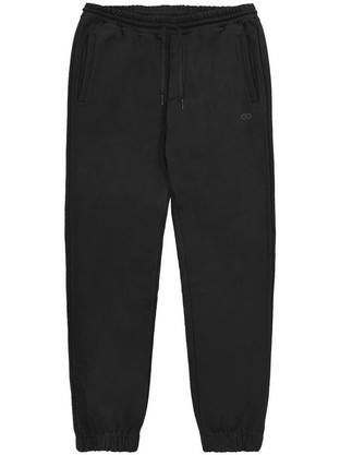 Double Ανδρικό Παντελόνι Φόρμας Fleece με Λάστιχο Μαύρο MPAN-6027