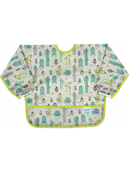 Bumkins SuperBib Cacti Αδιάβροχη Σαλιάρα Ποδιά Πλαστική με Κορδόνι Τσέπη & Μανίκια 6m+ Πράσινο Mint