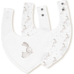 Interbaby Bunny Σετ Σαλιάρες Μπαντάνα από 100% Βαμβάκι με Κουμπί Λευκή Ροζ 2τμχ