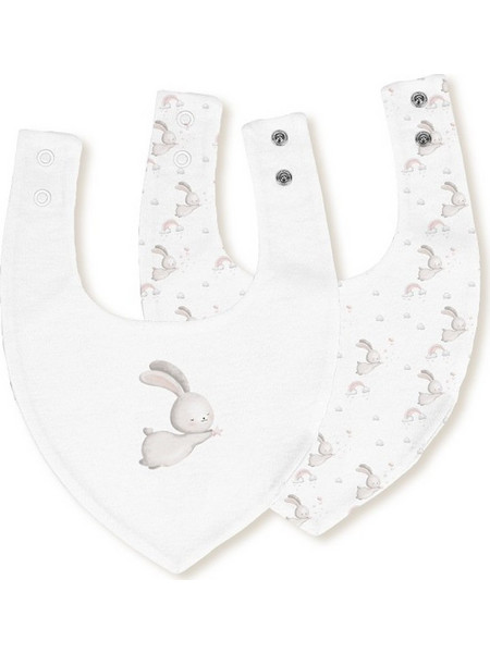 Interbaby Bunny Σετ Σαλιάρες Μπαντάνα από 100% Βαμβάκι με Κουμπί Λευκή Ροζ 2τμχ