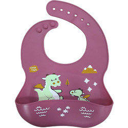 Beboulino Dragon Αδιάβροχη Σαλιάρα Σιλικόνης με Κουμπί & Τσέπη 4m+ Μωβ