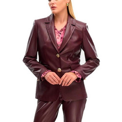 Fibes Fashion Γυναικείο Σακάκι Μακρύ από Δερματίνη Μεσάτο Μπορντό 01-6107