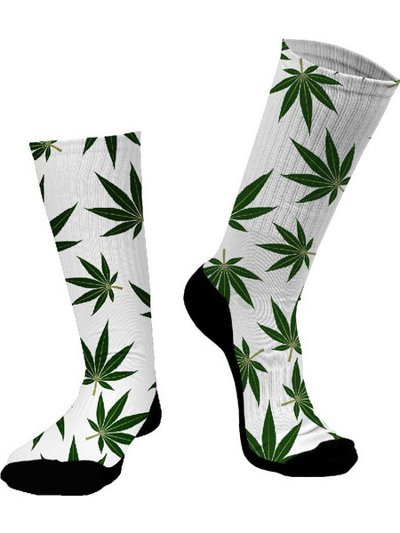 Dimisocks Do You Dare Weed Ανδρικές Κάλτσες Ψηλές με Σχέδια Λευκές 70117