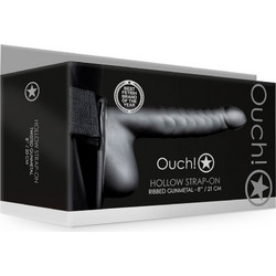 Ouch! Ribbed Gunmetal Harness Strap On με Dildo 21cm Μαύρο