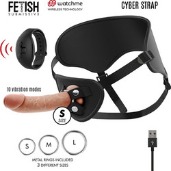 Fetish Submissive Cyber Harness Strap On με Τριπλό Dildo 17.5cm & Δόνηση Flesh