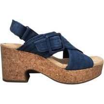 Clarks Γυναικεία Πέδιλα Suede Μπλε με Χοντρό Χαμηλό Τακούνι και Φιάπα 26181793