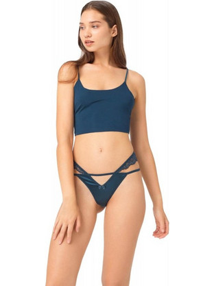 Cottonhill Γυναικείο Sexy String με Δαντέλα Πετρόλ CH0151