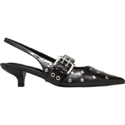 Corina Γόβες Slingback Δερμάτινες με Λεπτό Χαμηλό Τακούνι Μαύρες M5772