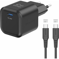 Swissten GaN Φορτιστής με Καλώδιο USB-C με Θύρα USB-C 20W Power Delivery Black