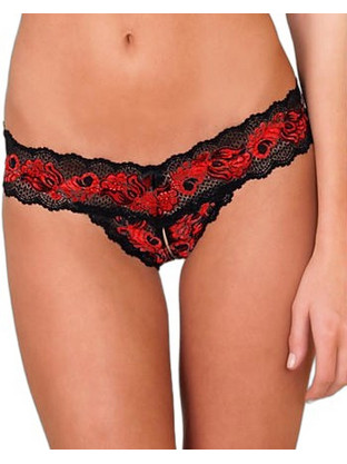 Rene Rofe Γυναικείο Sexy String Αυτοκινήτου με Δαντέλα Κόκκινο 1037