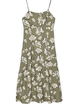 Vero Moda Midi Καλοκαιρινό Καθημερινό Φόρεμα Floral Μεταξωτό Χακί 10341972