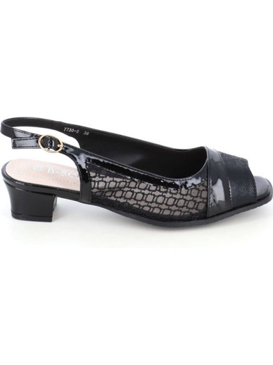 B-Soft Ανατομικές Γόβες Slingback Δερμάτινες με Χοντρό Χαμηλό Τακούνι Μαύρες 41-7730-54