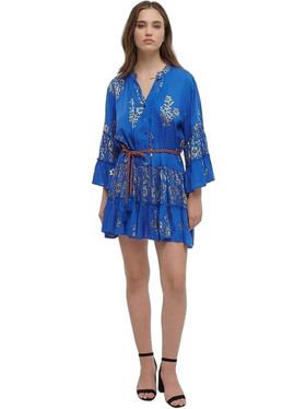 Inart Ble Mini Καλοκαιρινό Βραδινό Φόρεμα Μεταξωτό Royal Blue 5-41-160-0034