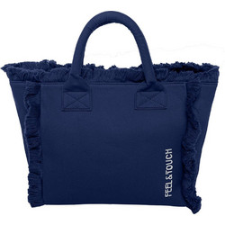 Feel & Touch Caribbean Υφασμάτινη Τσάντα Θαλάσσης Ώμου Navy Μπλε 24x26cm