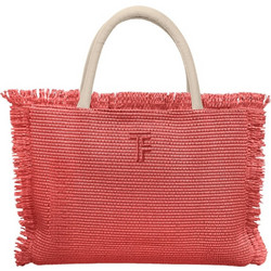 Feel & Touch Tropical Πλεκτή Τσάντα Θαλάσσης Ώμου Κοραλί 29x36cm
