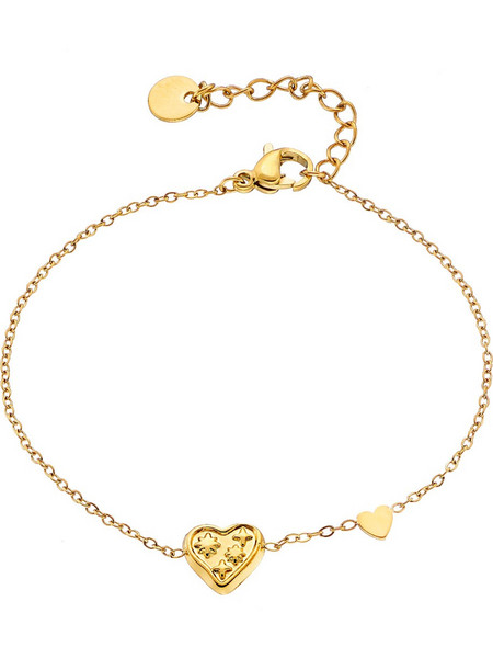 Γυναικείο Βραχιόλι Αλυσίδα με Καρδιά από Ατσάλι Επιχρυσωμένο 01064G
