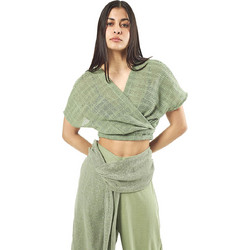 Verde Γυναικείο Καλοκαιρινό Crop Κρουαζέ Top Βαμβακερό Χακί 63-0003